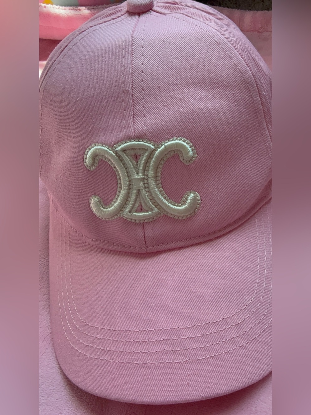 Celine Pink Baseball Cap with Cream Logo